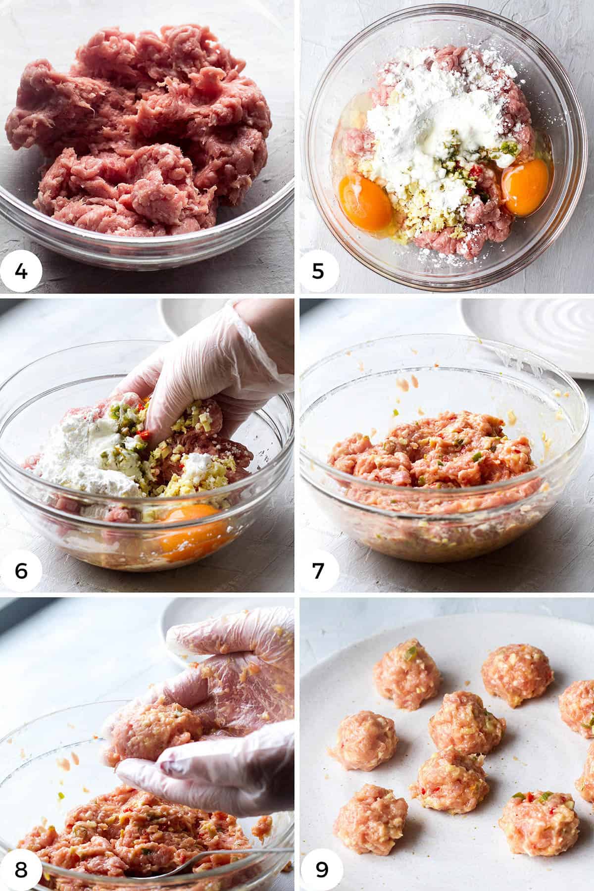 Steps on how to shape the meatballs.