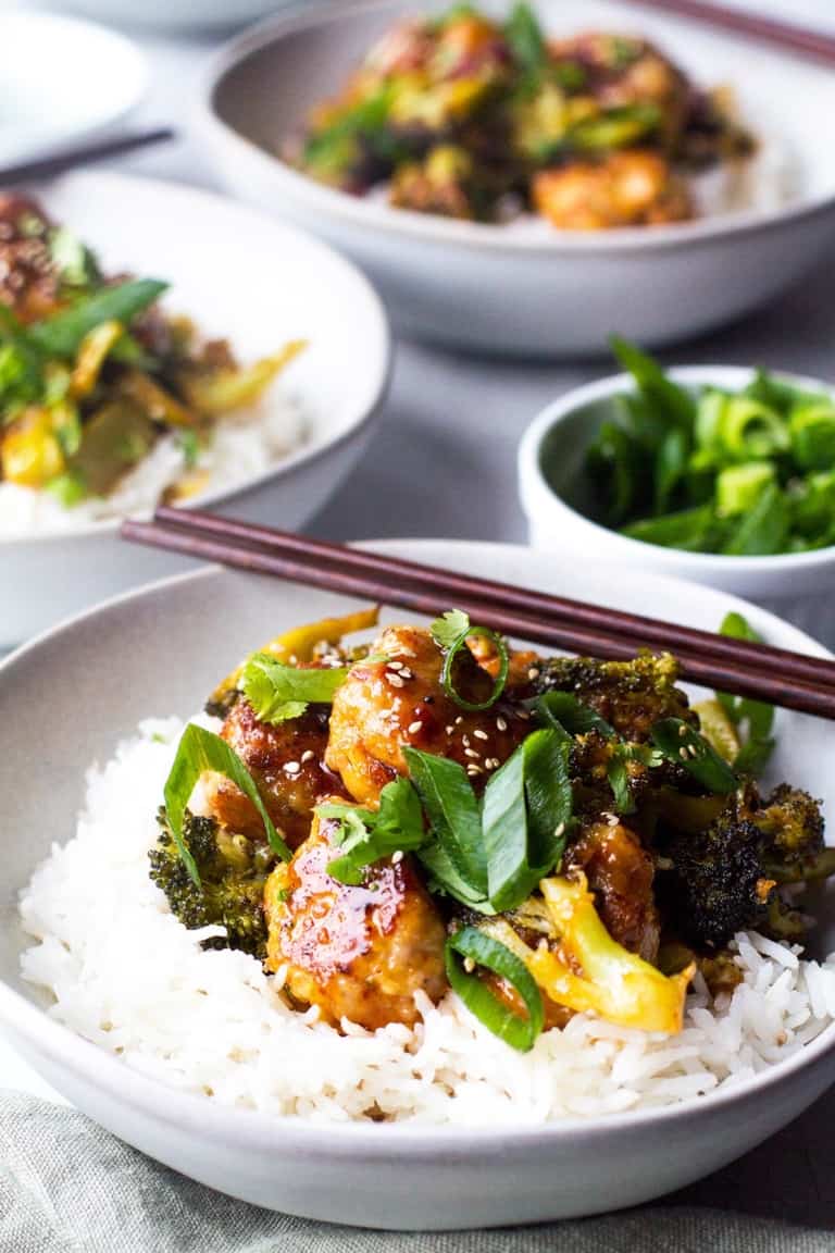 Chinese Ginger Pork Meatballs and Broccoli Ginger with Spice