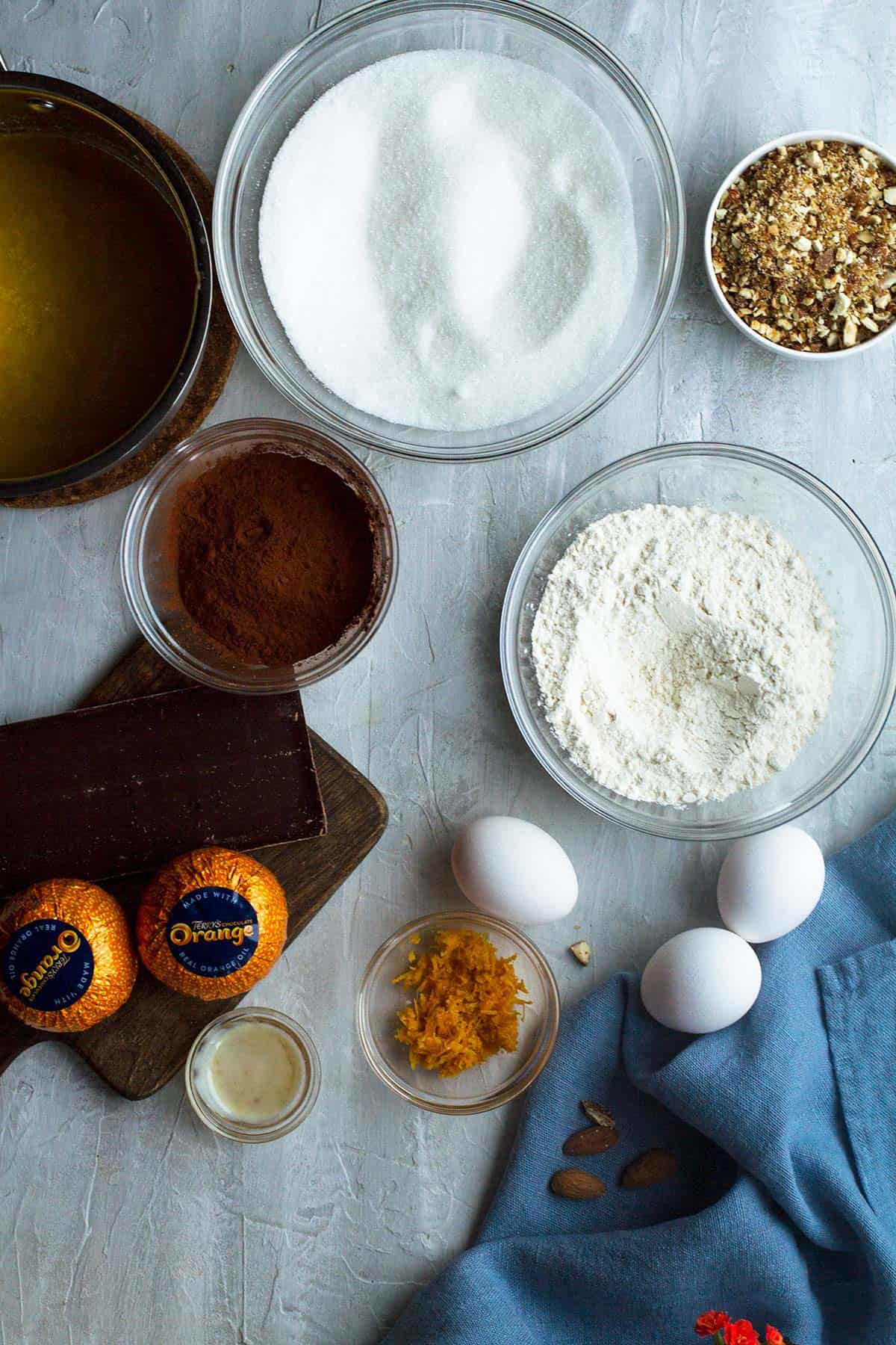 Ingredients to make orange brownies.