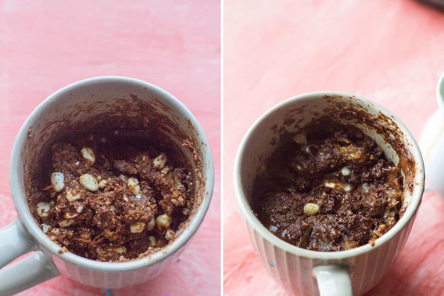 Steps to make the caramel peanut protein mug cake.