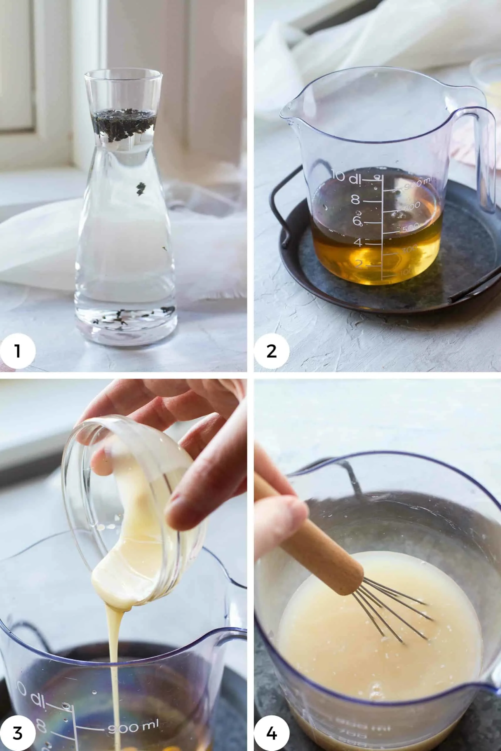 Steps to make roasted oolong milk tea.