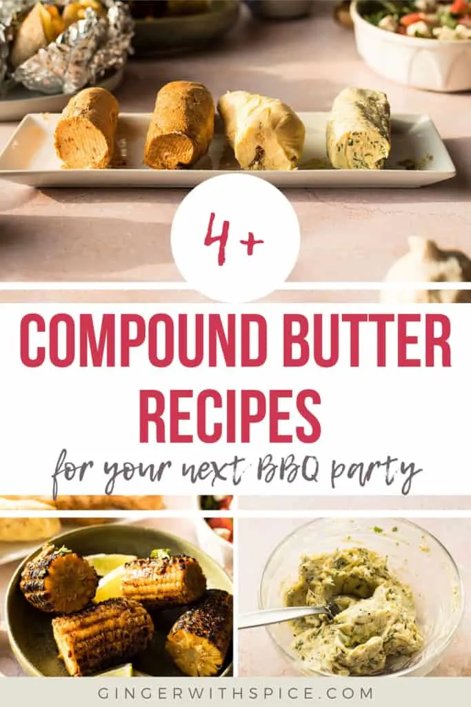 Three images of the compound butters and text overlay in the middle. Pinterest pin.