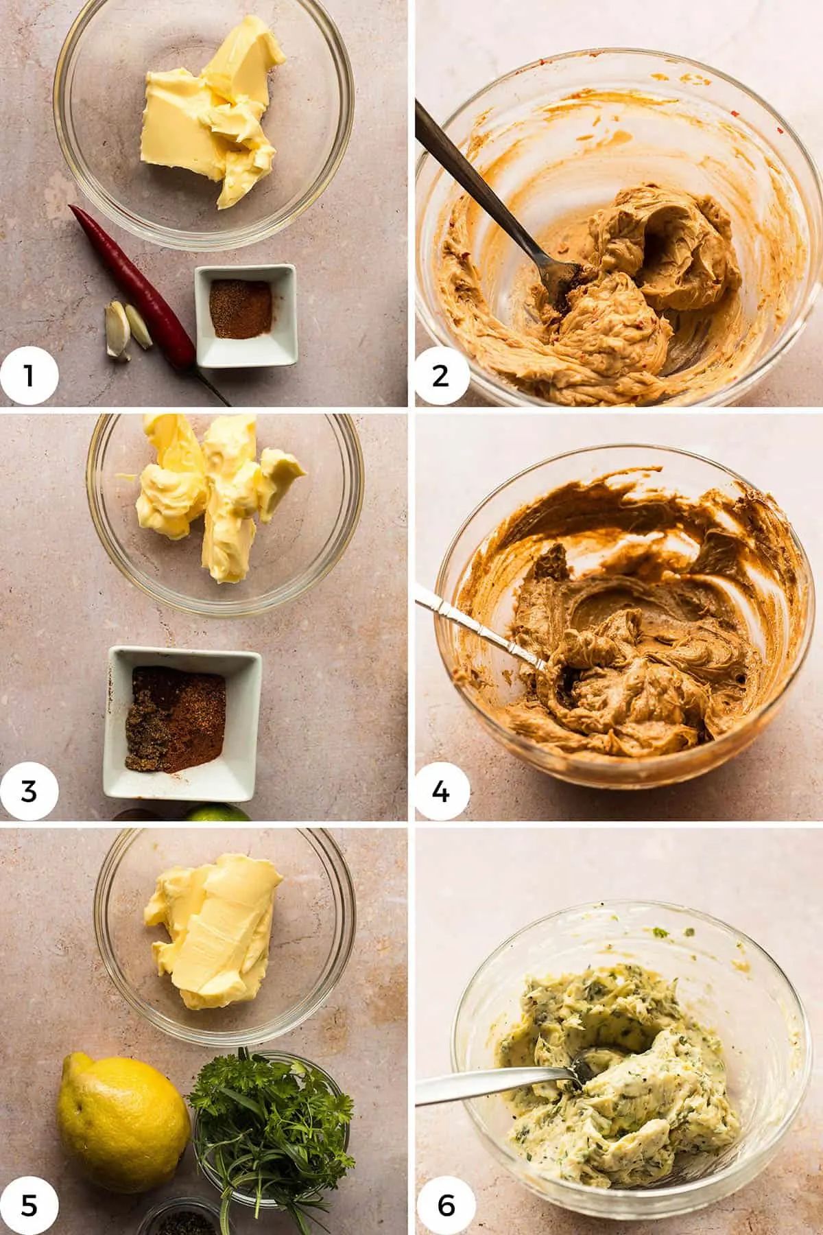 Steps to make the different compound butter recipes.