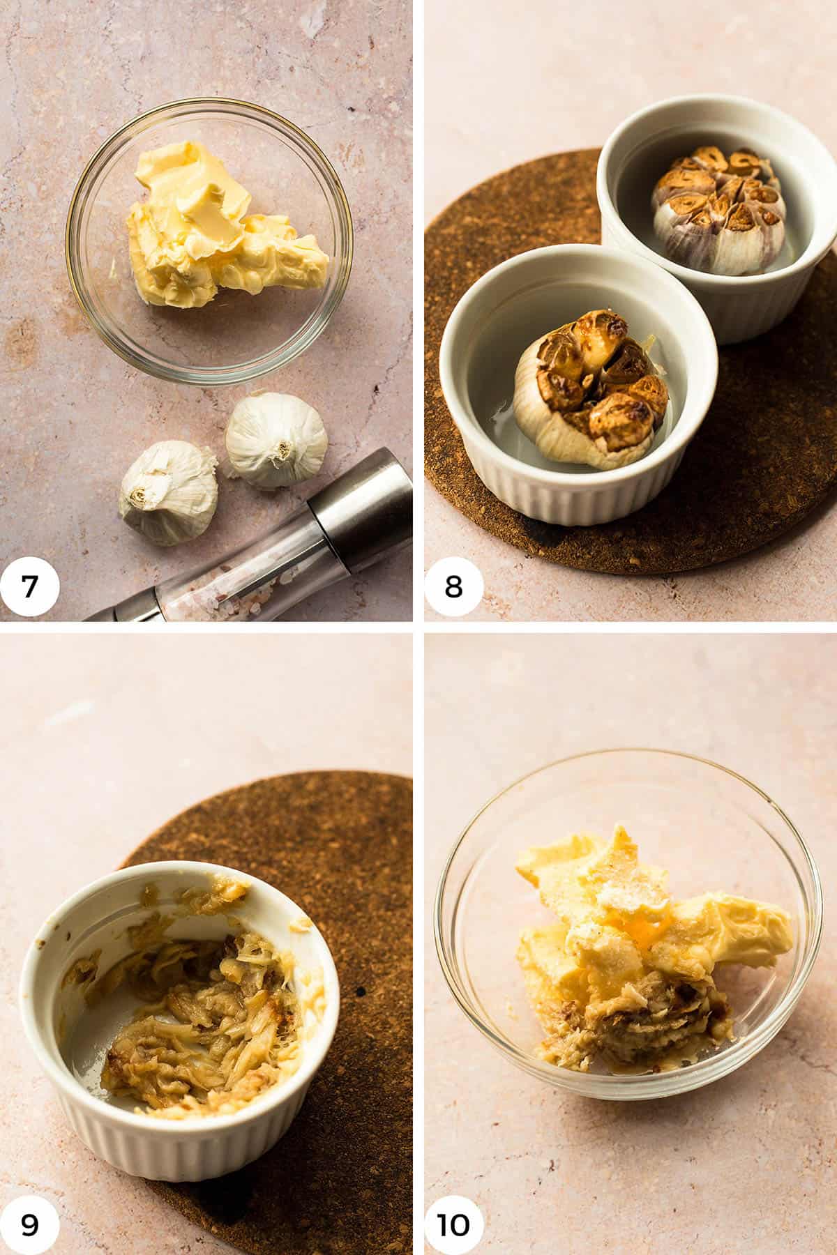 Steps to make roasted garlic compound butter.