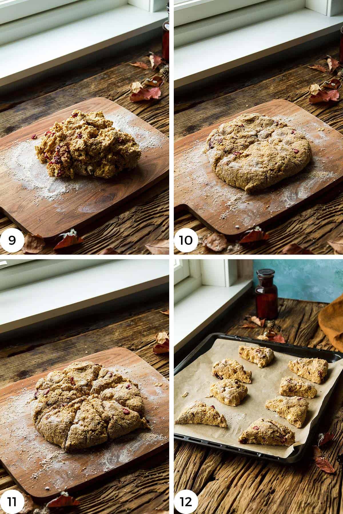 Steps to shape the scones.
