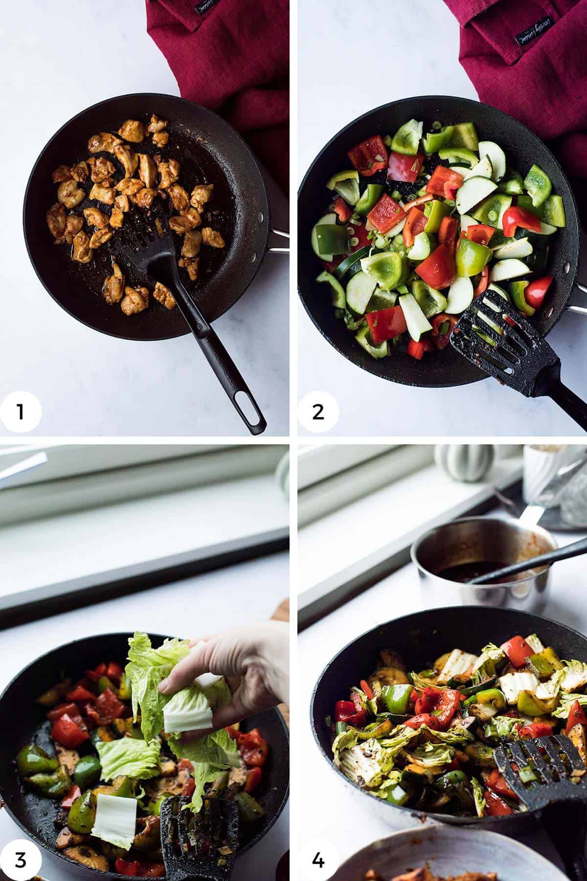 Steps to make the chicken and vegetables.