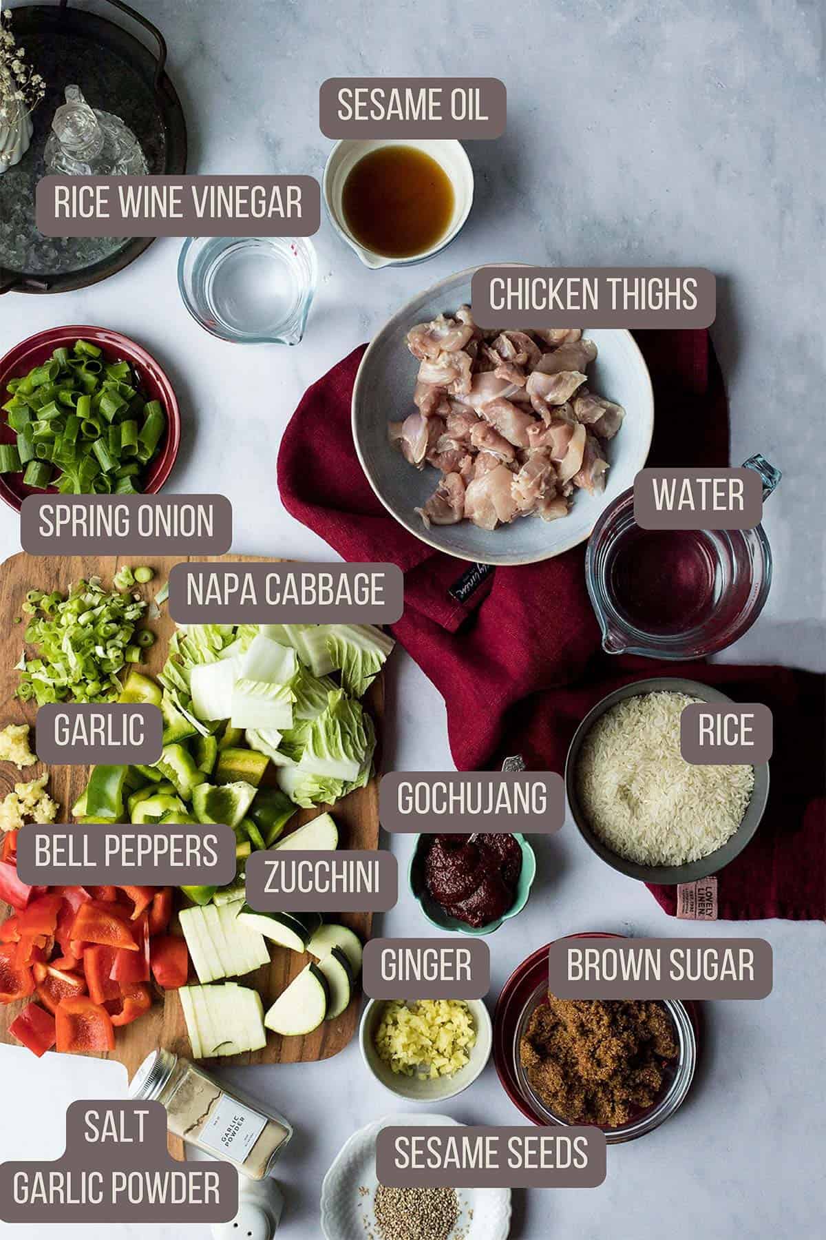 Ingredients to make gochujang stir-fry.