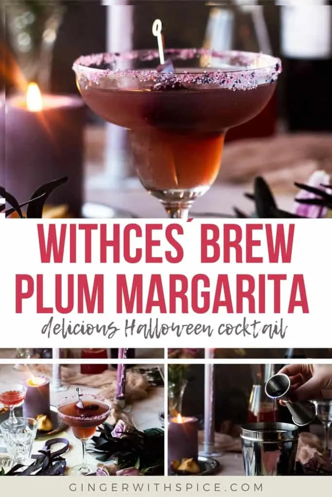 Pinterest pin for Witches Brew Plum Margarita.
