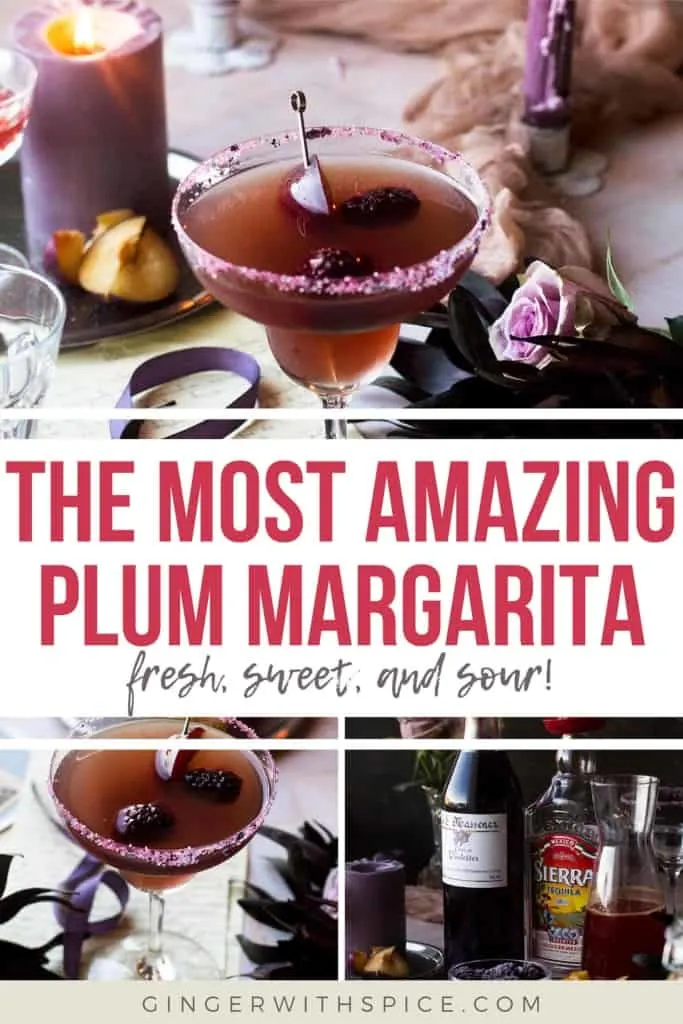 Pinterest pin for 'The Most Amazing Plum Margarita'.