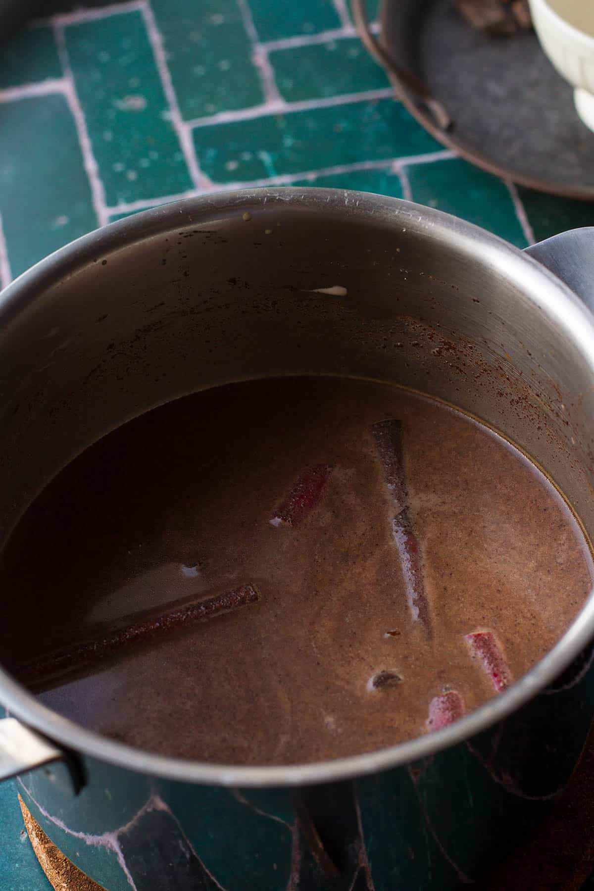 Hot chocolate in a casserole.