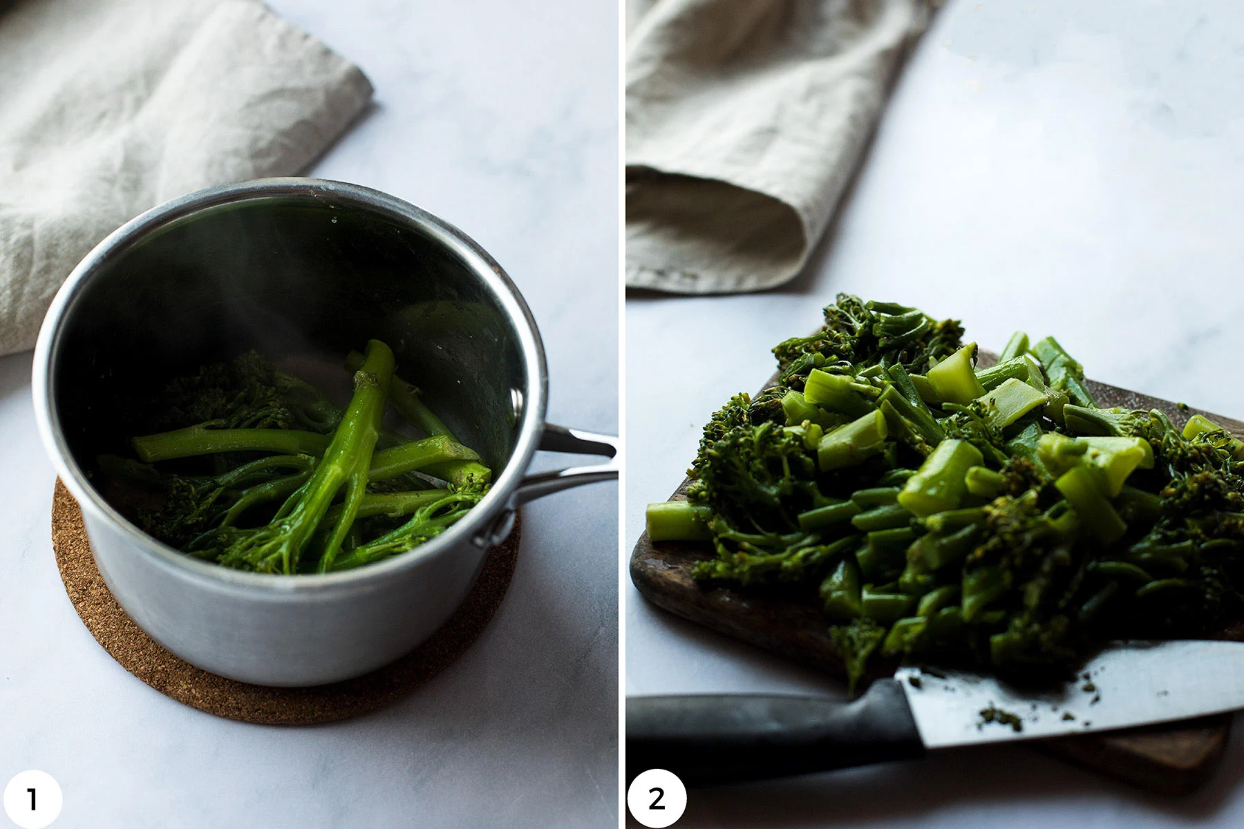 Steps to steam the broccolini.