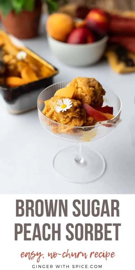 Pinterest pin with one image of the peach sorbet and title text below.