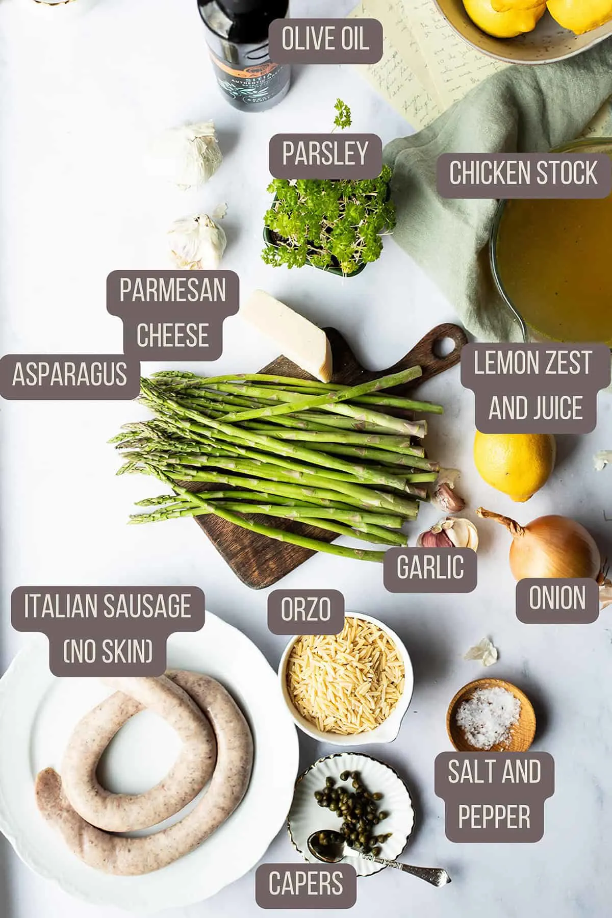 Ingredients to make lemon parmesan orzo.