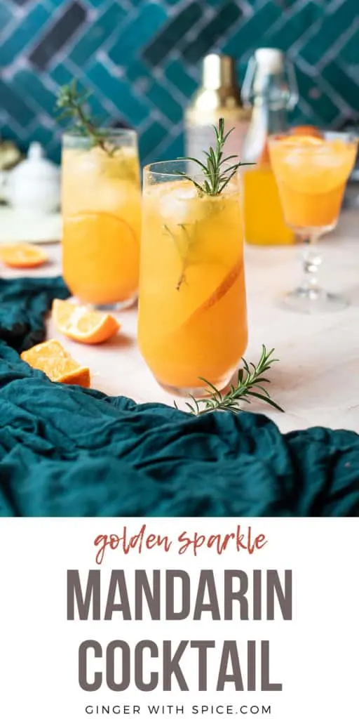 Champagne flute with mandarin cocktail, title below. Pinterest pin.