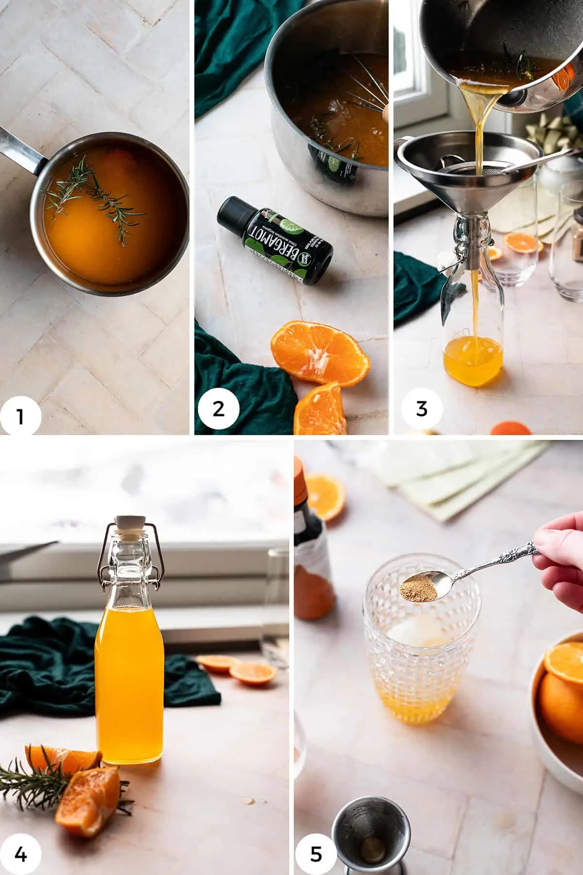 Steps to make the cocktail and mandarin syrup.