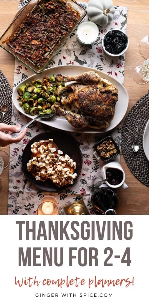 Pinterest pin for Thanksgiving menu for 2-4.