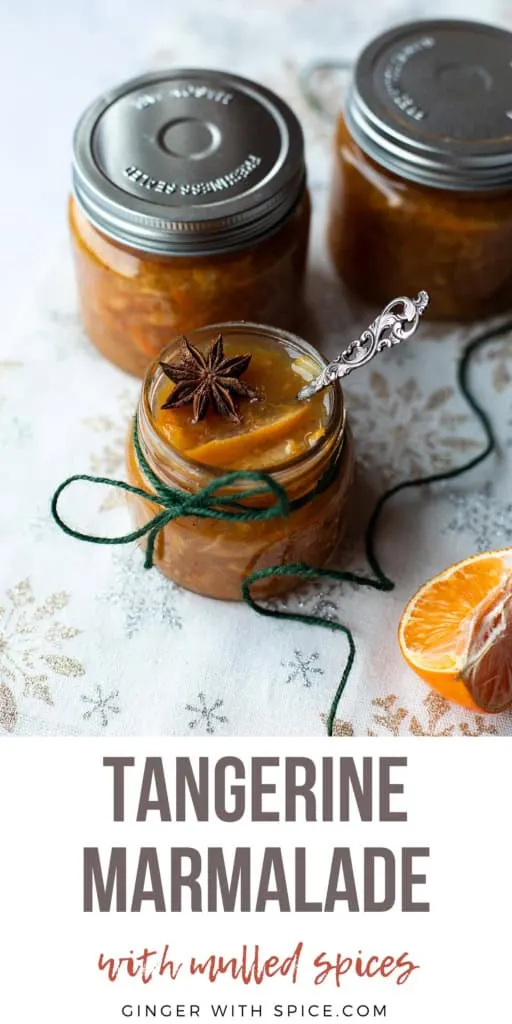 Pinterest pin of tangerine marmelade in mason jars.