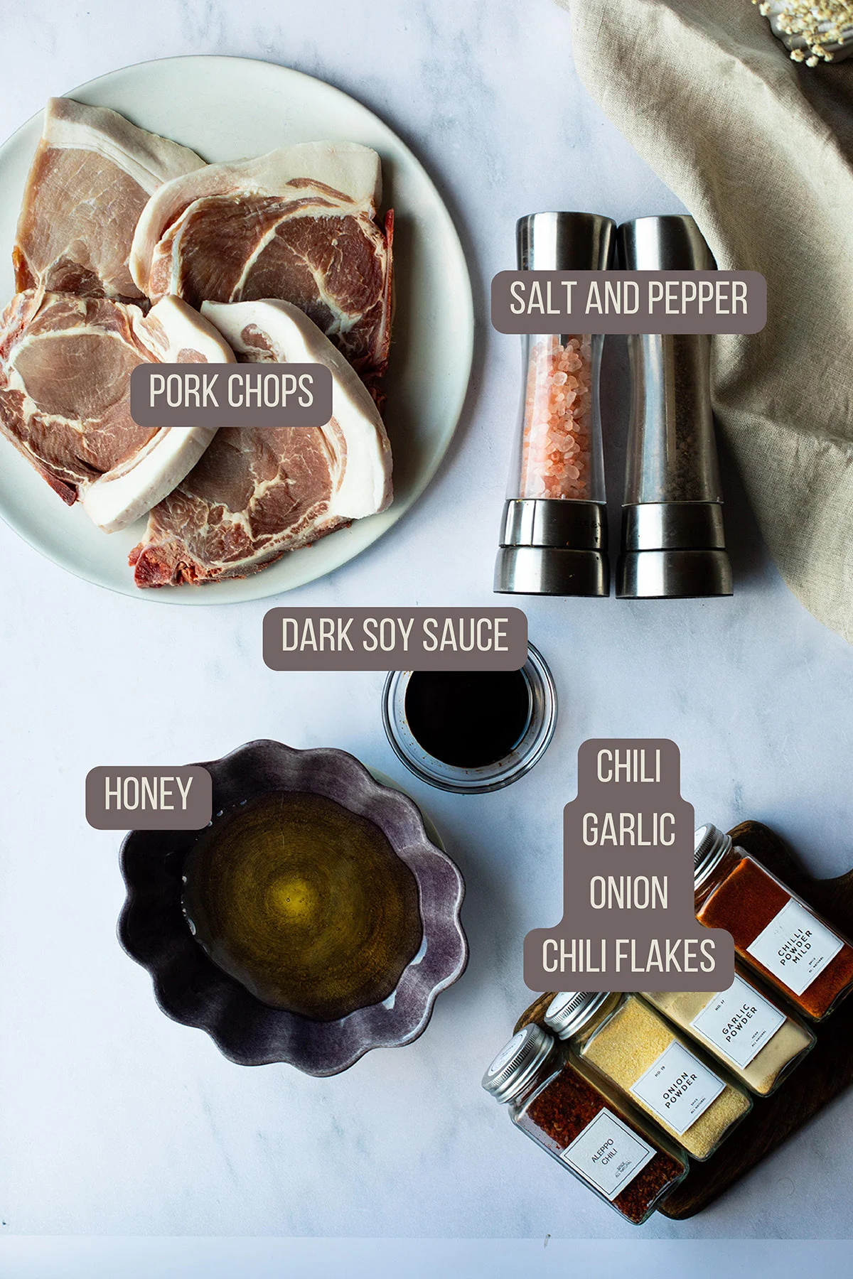 Ingredients with names to make the recipe.