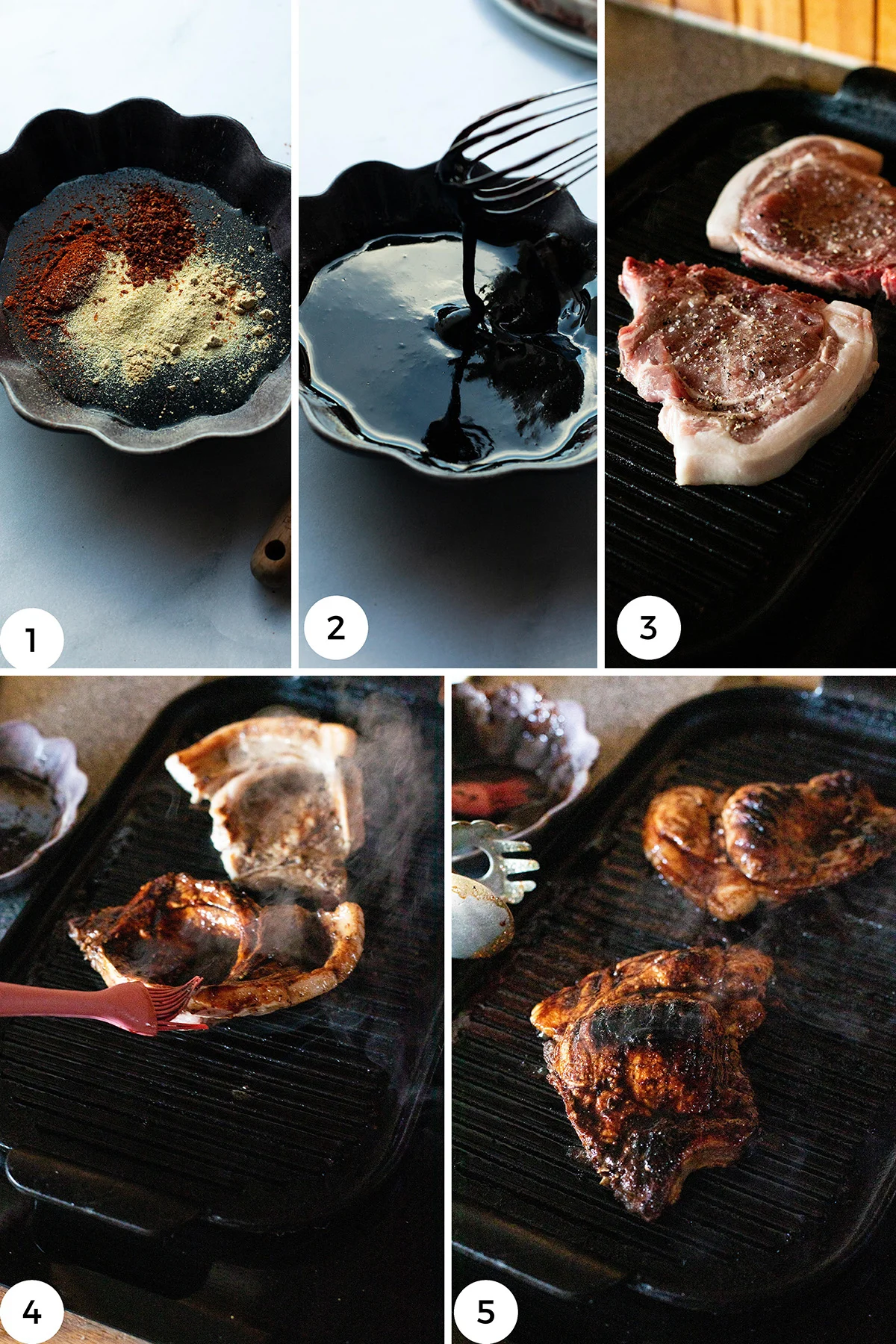 Steps to cook the pork chops.