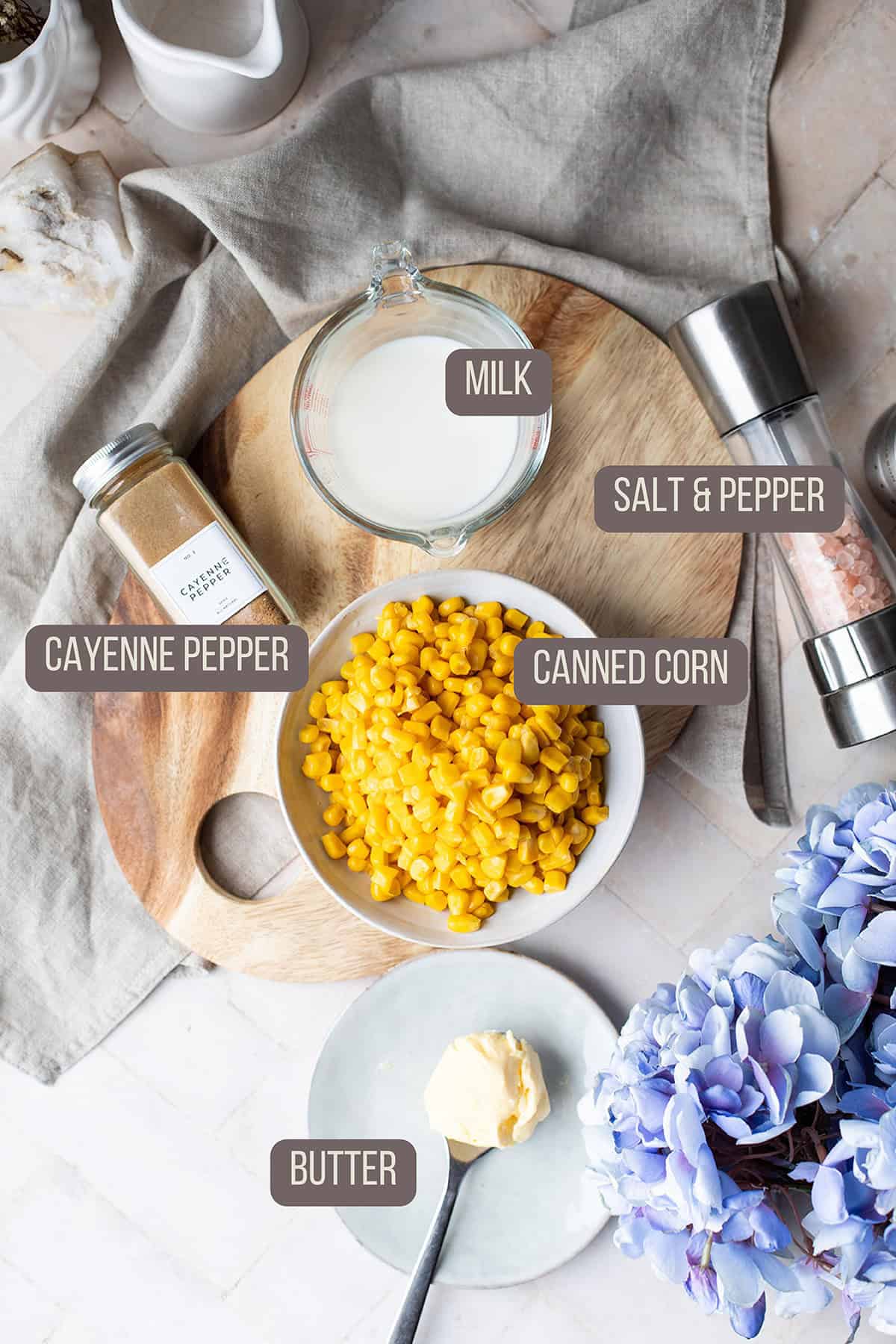 Ingredients to make creamed corn.