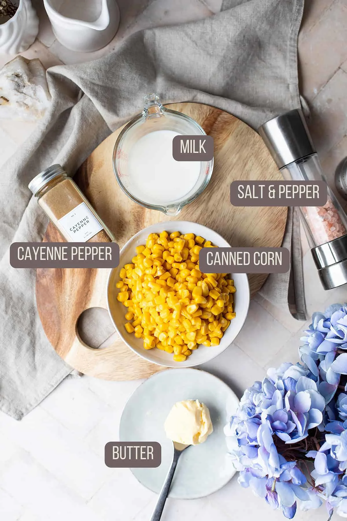 Ingredients to make creamed corn.