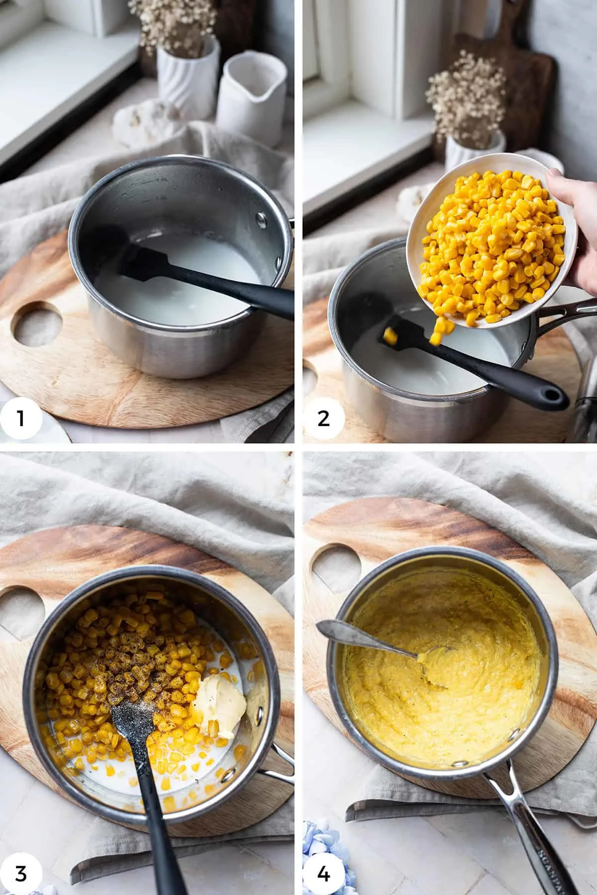 Steps to make creamed corn.