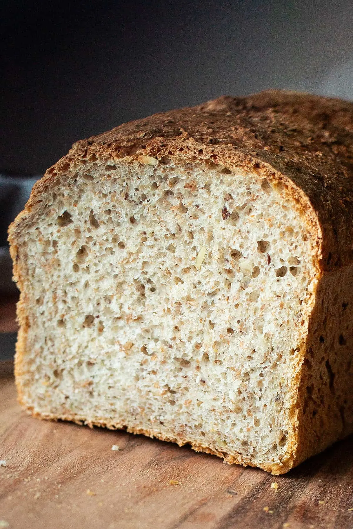 Close-up of the bread sliced open.