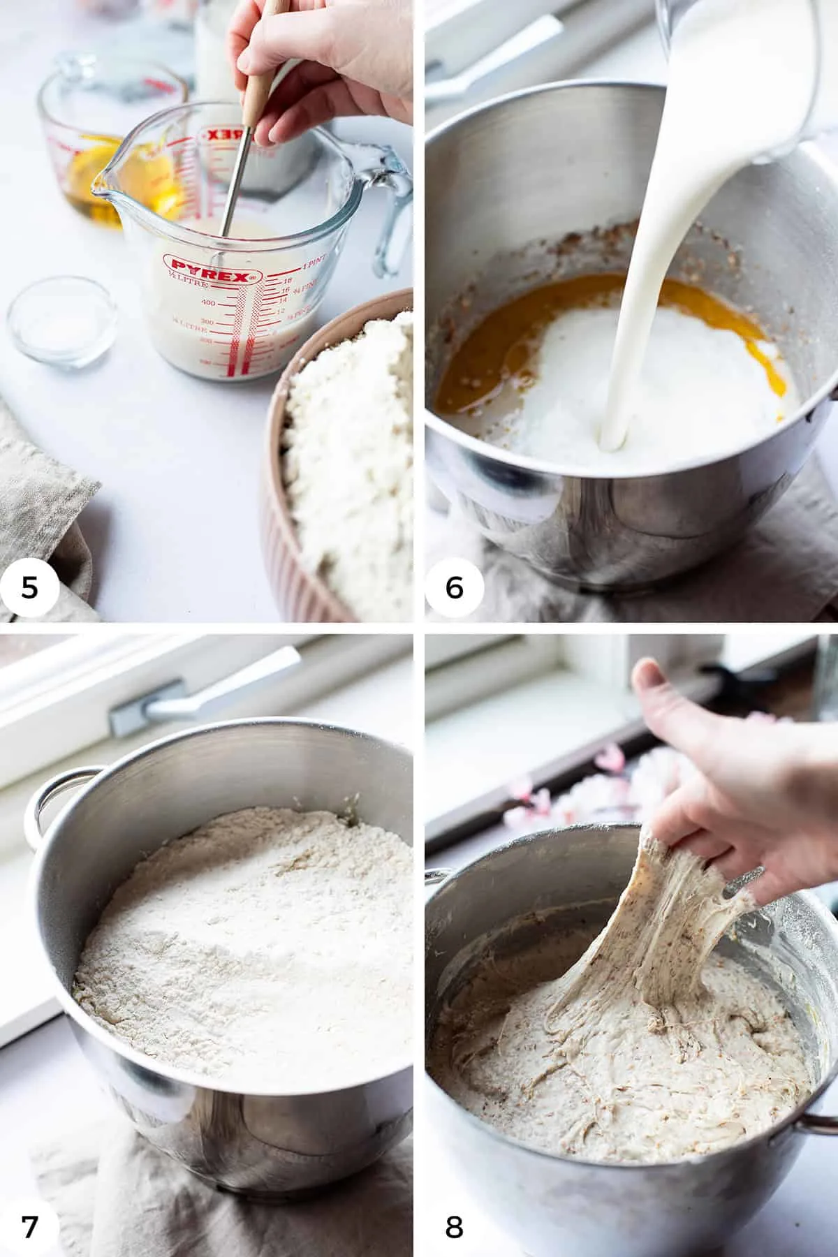 Step by step photos on how to knead the dough.