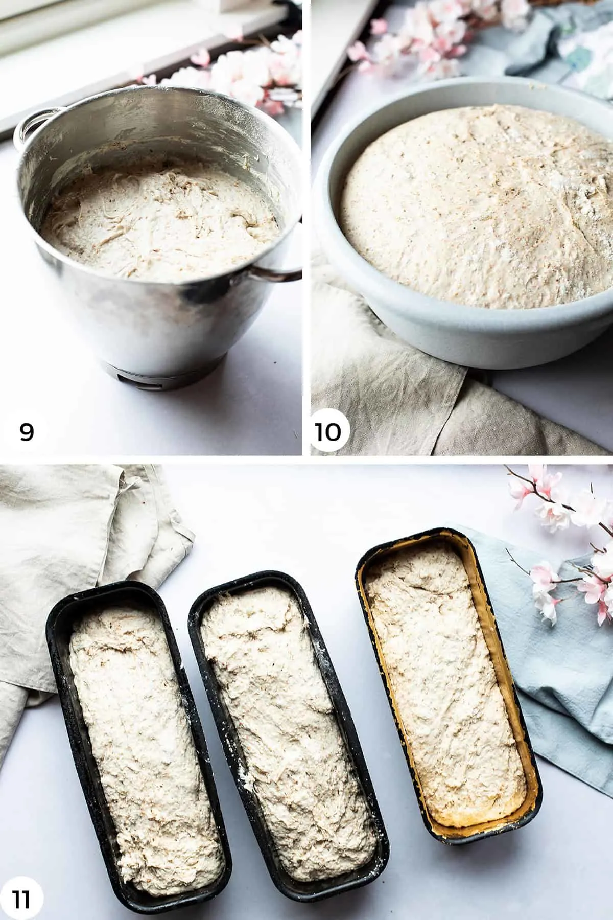 Step by step photos for how to rise the bread.