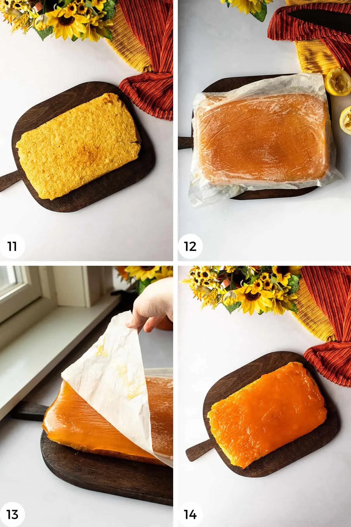 Steps to assemble the cake.