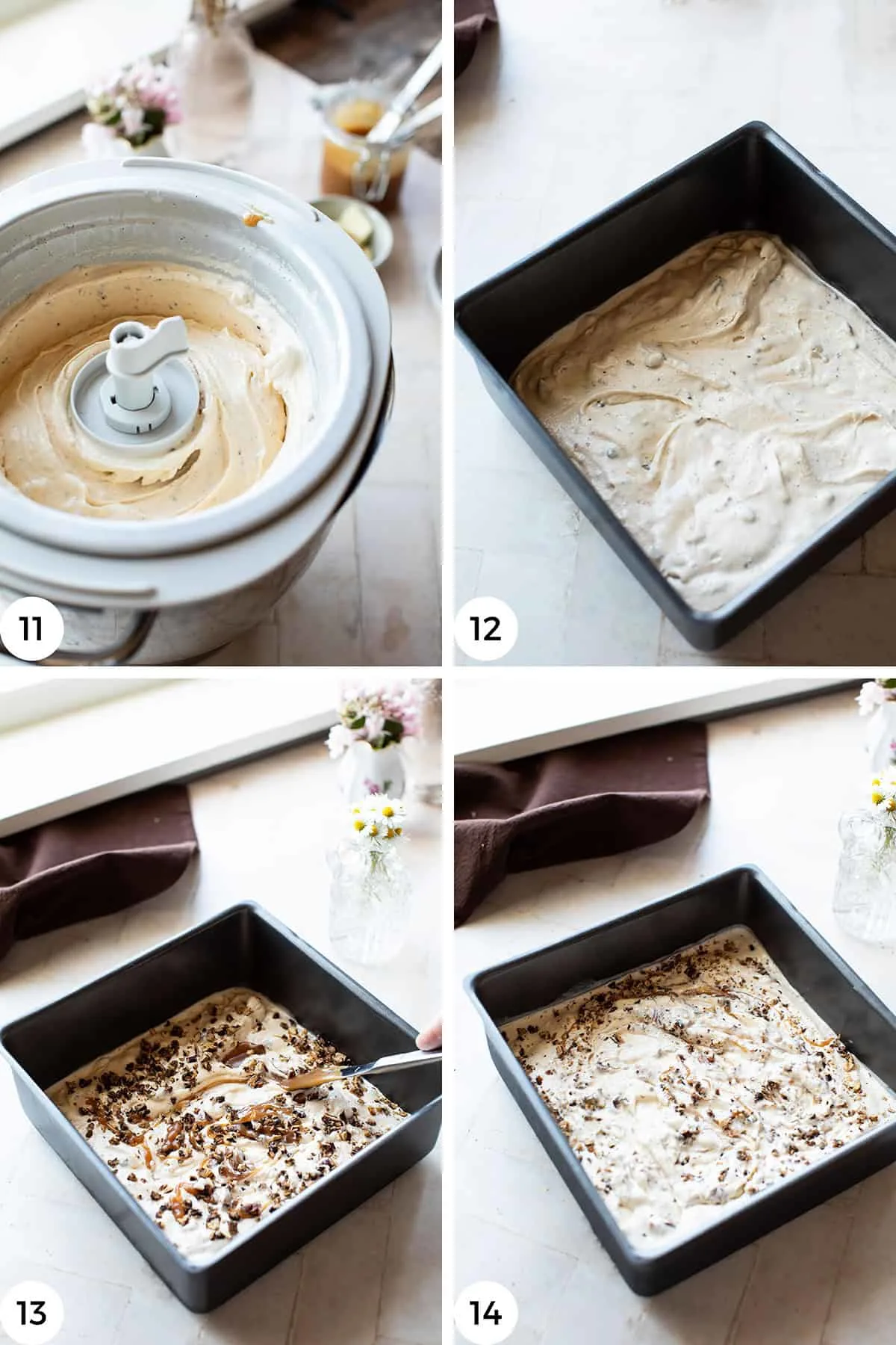 Steps to assemble the ice cream.