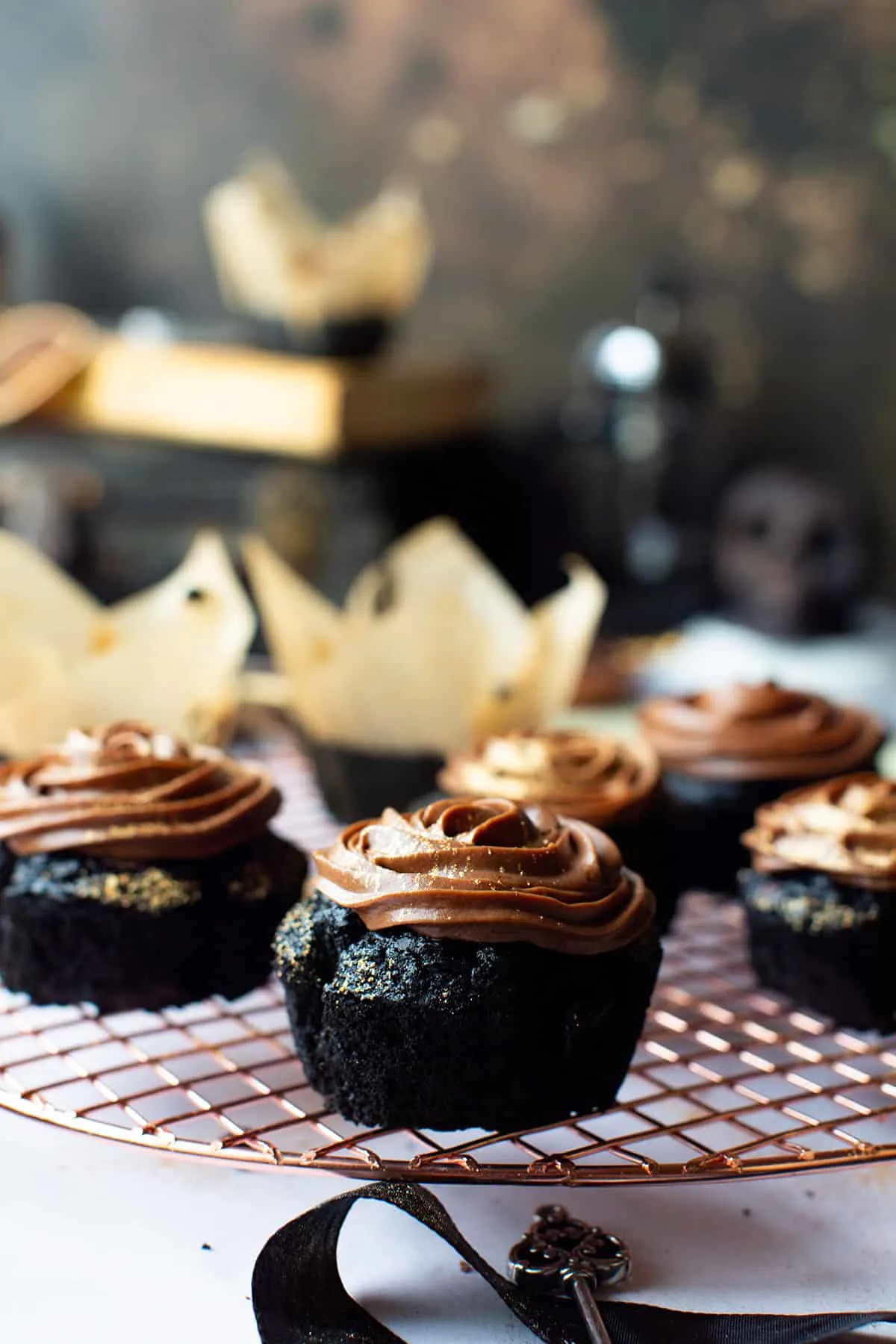 Cupcakes on a cooling rack.