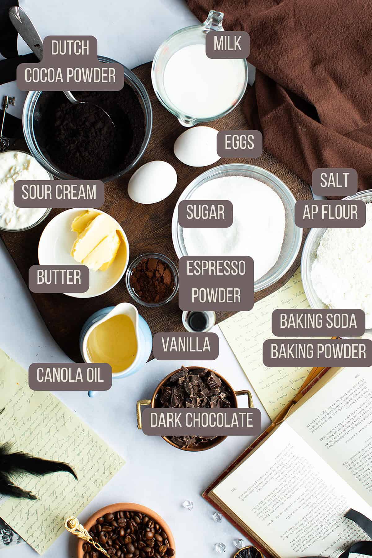 Ingredients to make the chocolate fudge cupcakes.