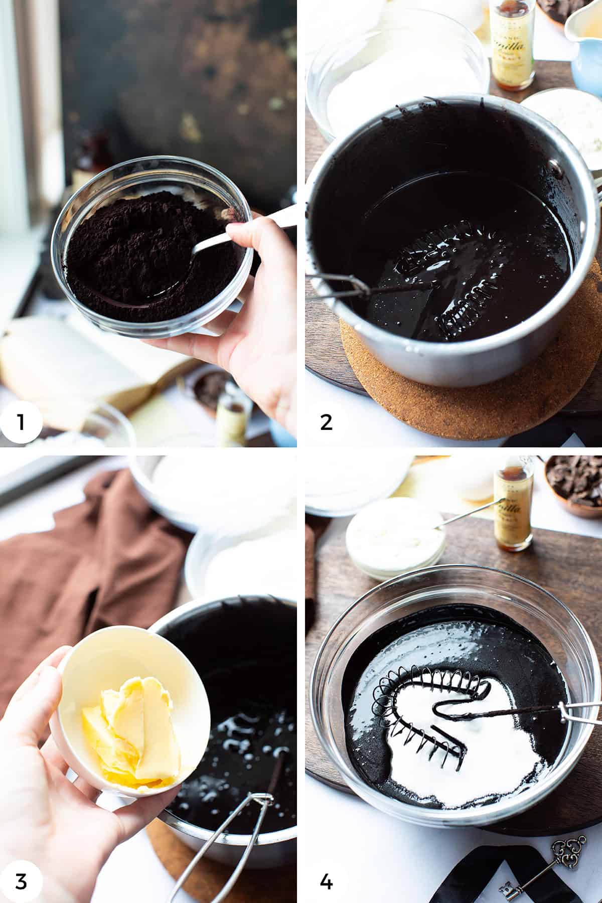 Steps to bloom the cocoa.