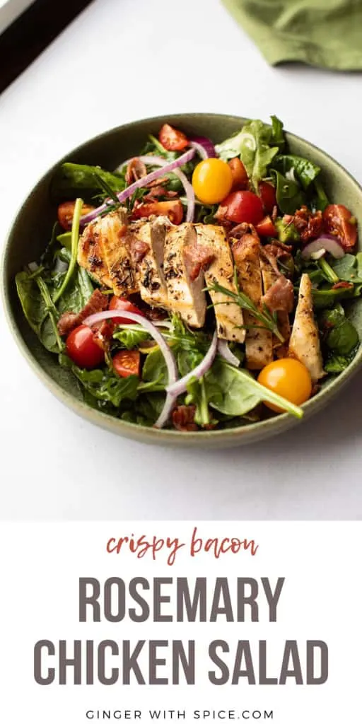 Pinterest pin with one image of the chicken and bacon salad.