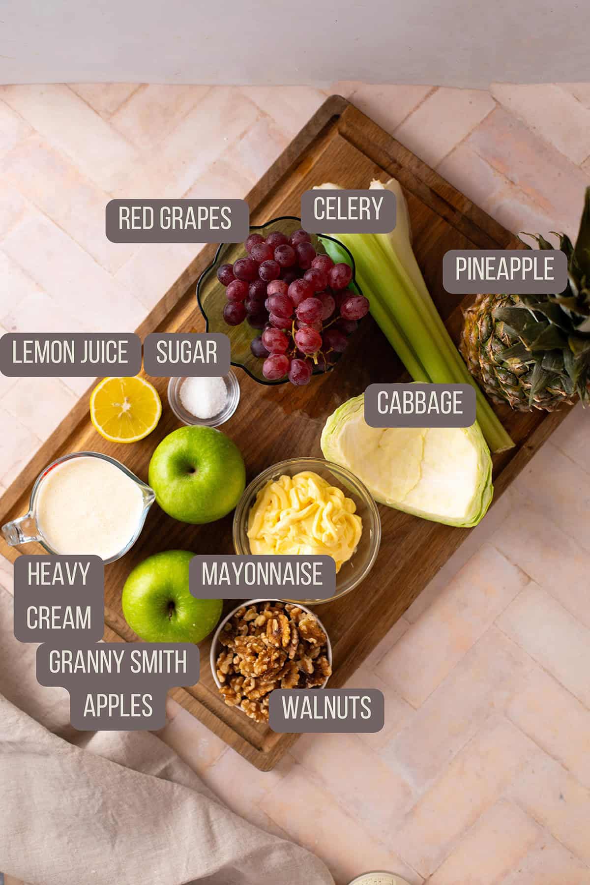 Ingredients to make Waldorf salad.