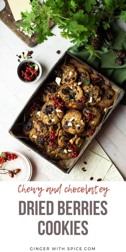 Pinterest pin with one image of the dried berries cookies and a title text below.