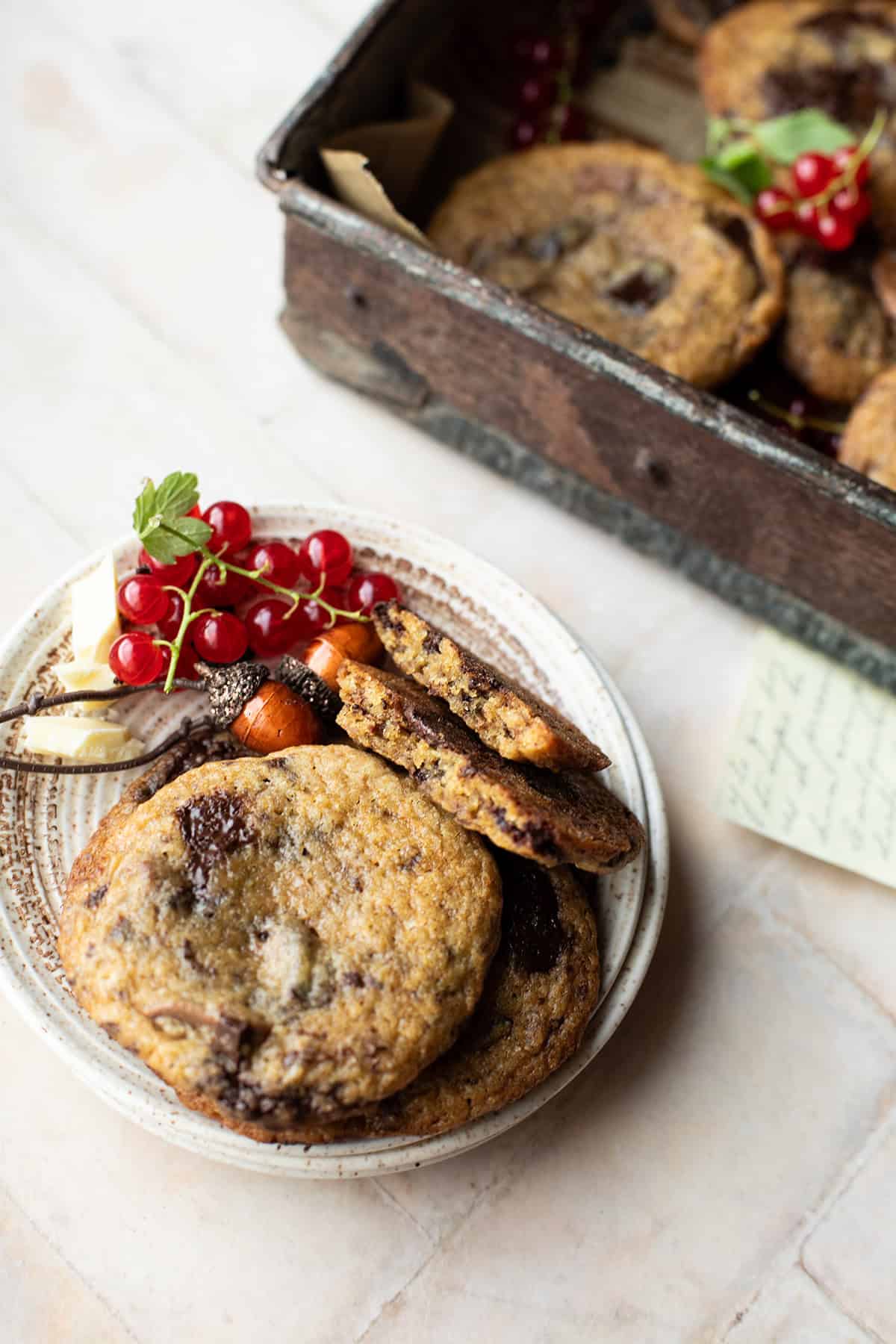 Dried berries cookies on a serving plate.