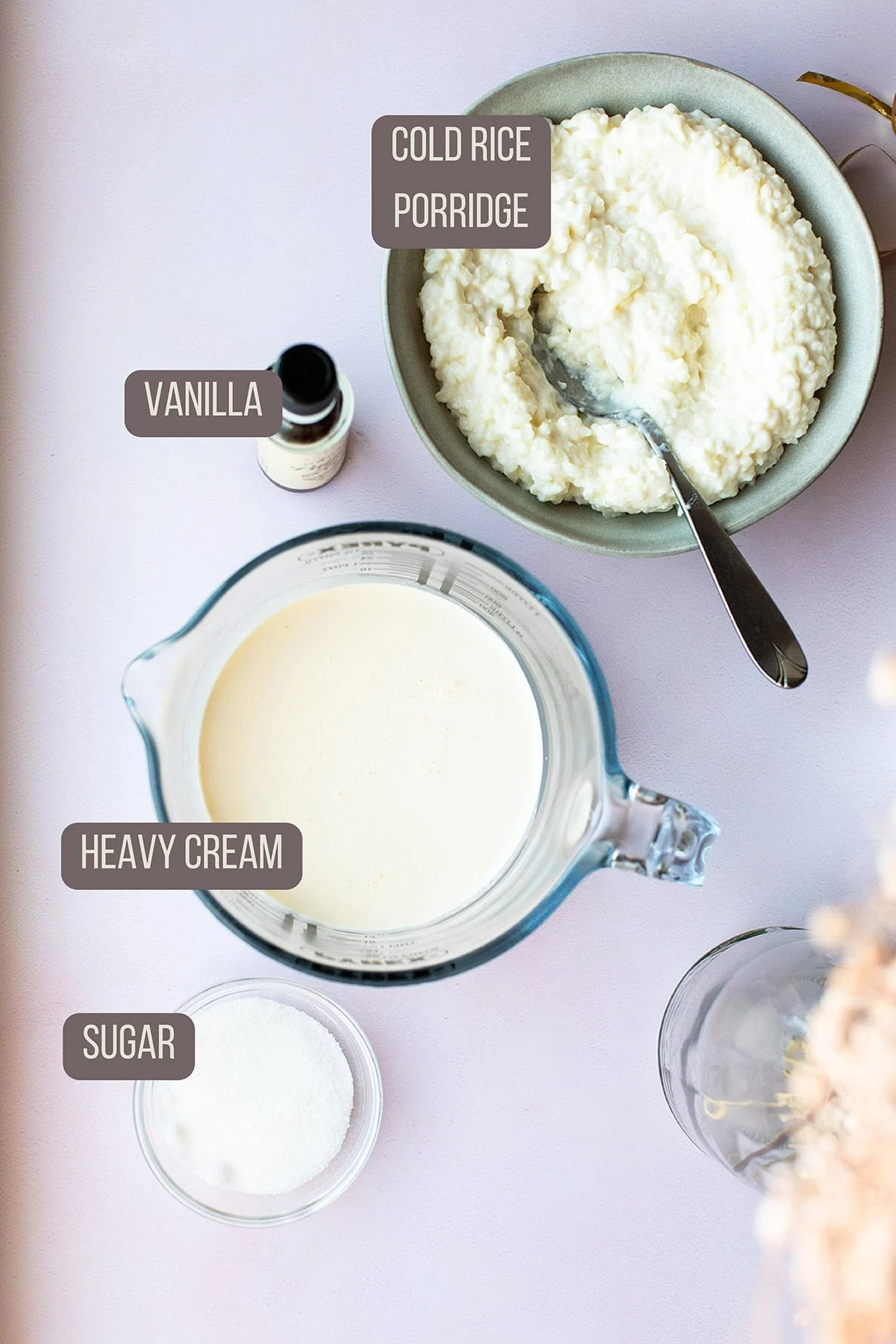 Ingredients to make Norwegian rice cream.