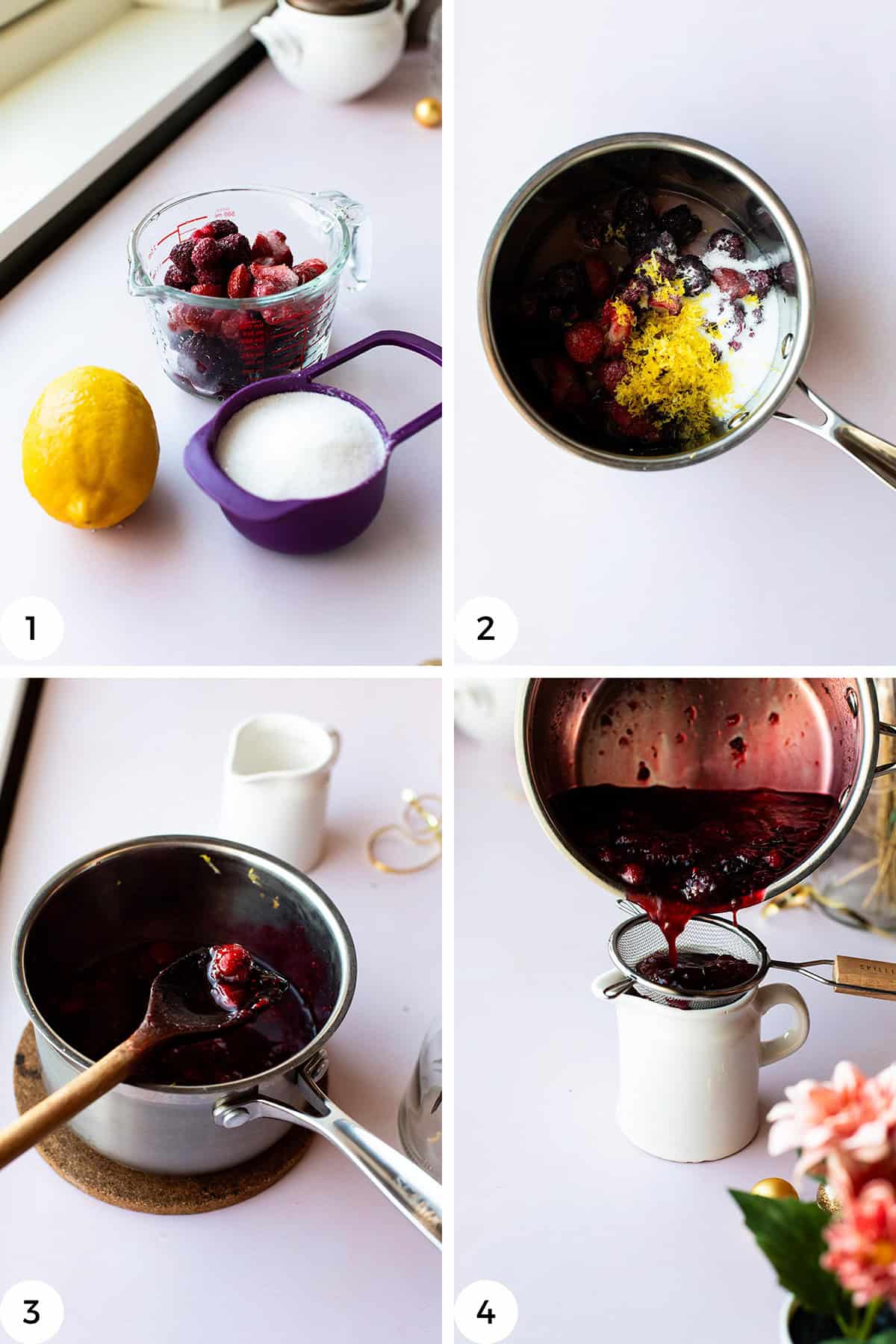 Steps to make the berry sauce.