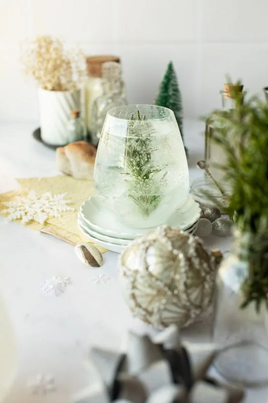 Winter Wonderland peppermint cocktail in a large gin and tonic glass to look like a snow globe.