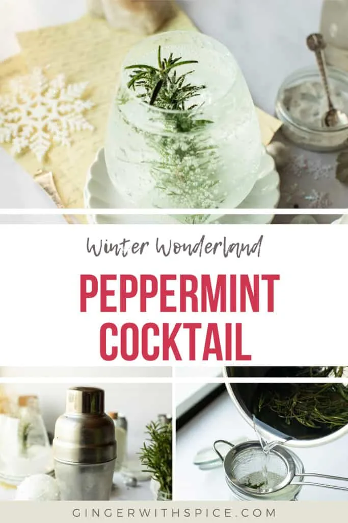 Three images from the post and red text overlay in the middle: Peppermint Cocktail. Pinterest pin.