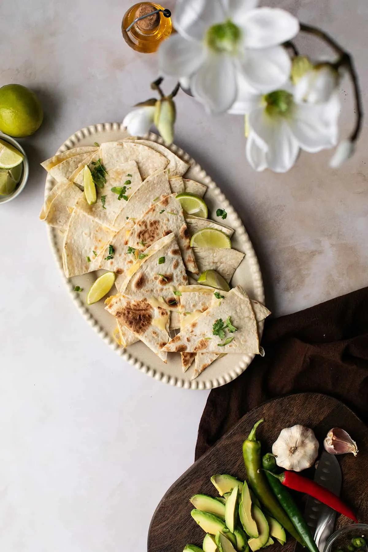 Quesadillas on a large plate.