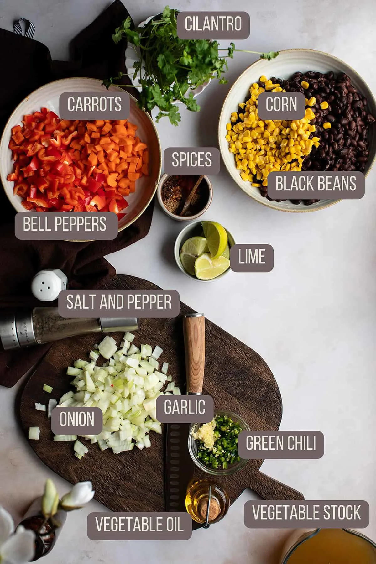 Ingredients to make spicy black bean soup.