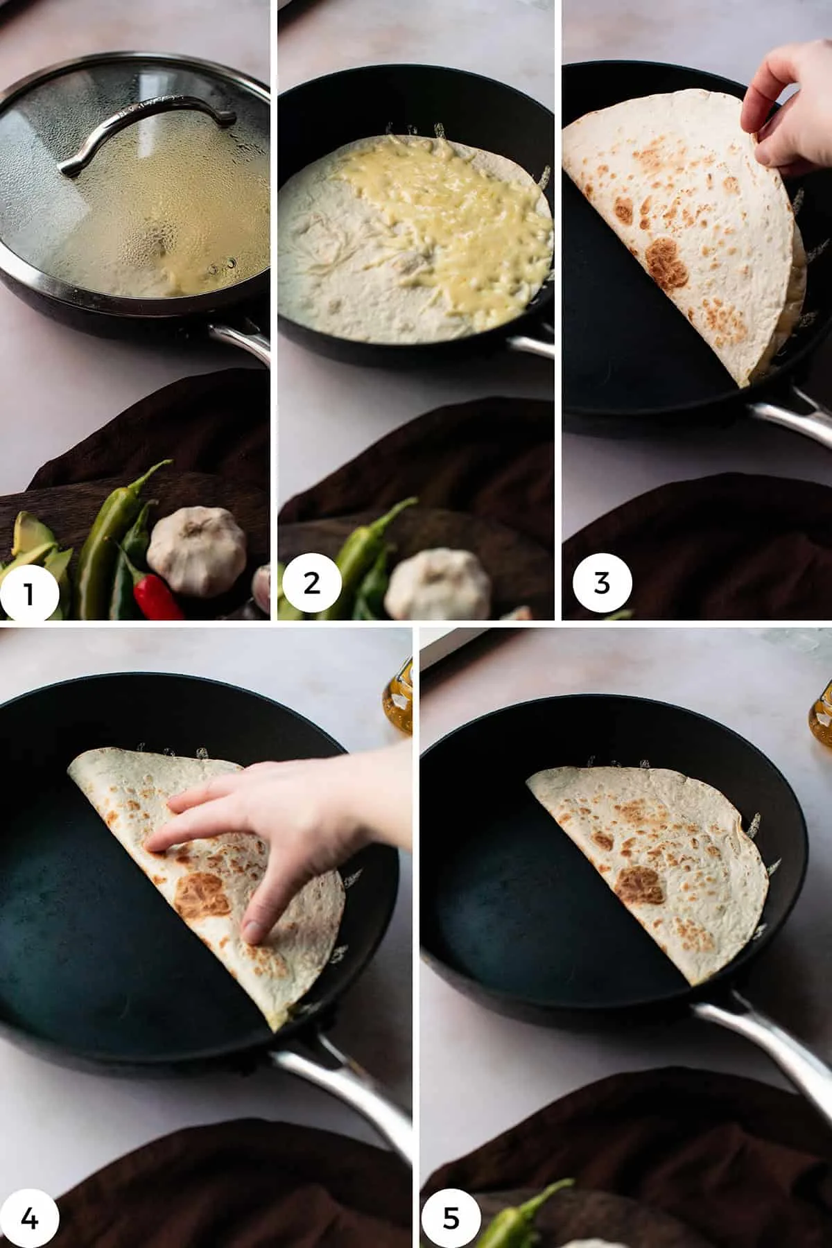Steps to make quesadillas.
