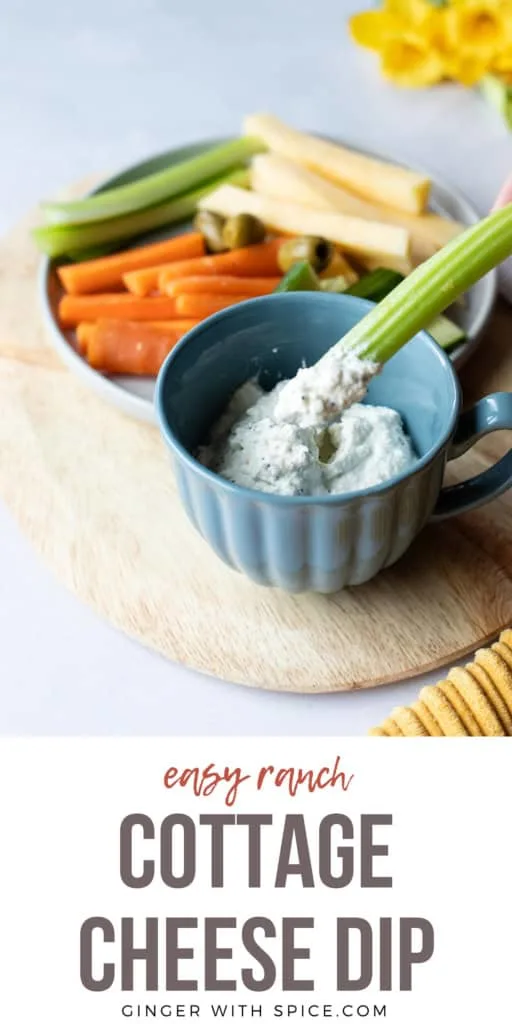 Cottage cheese dip with vegetables. Pinterest pin.