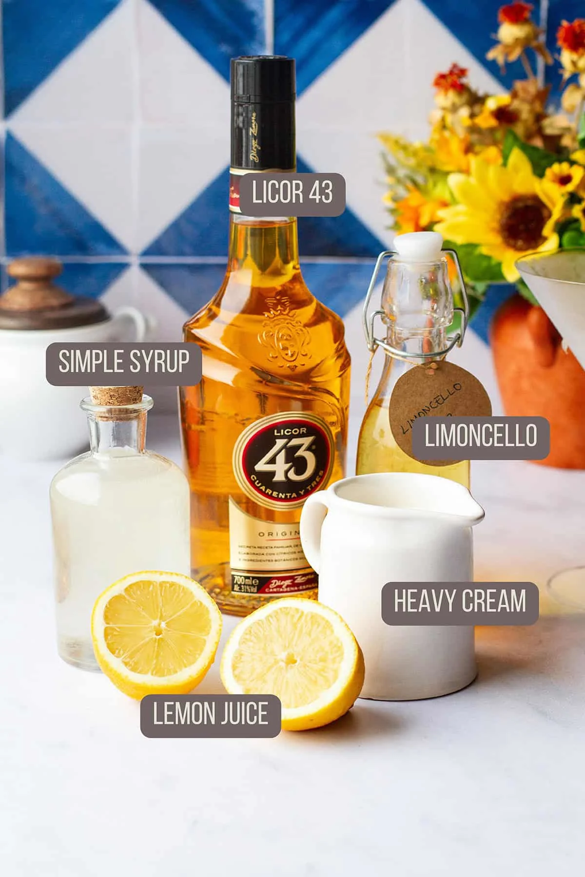 Ingredients to make creamy limoncello.