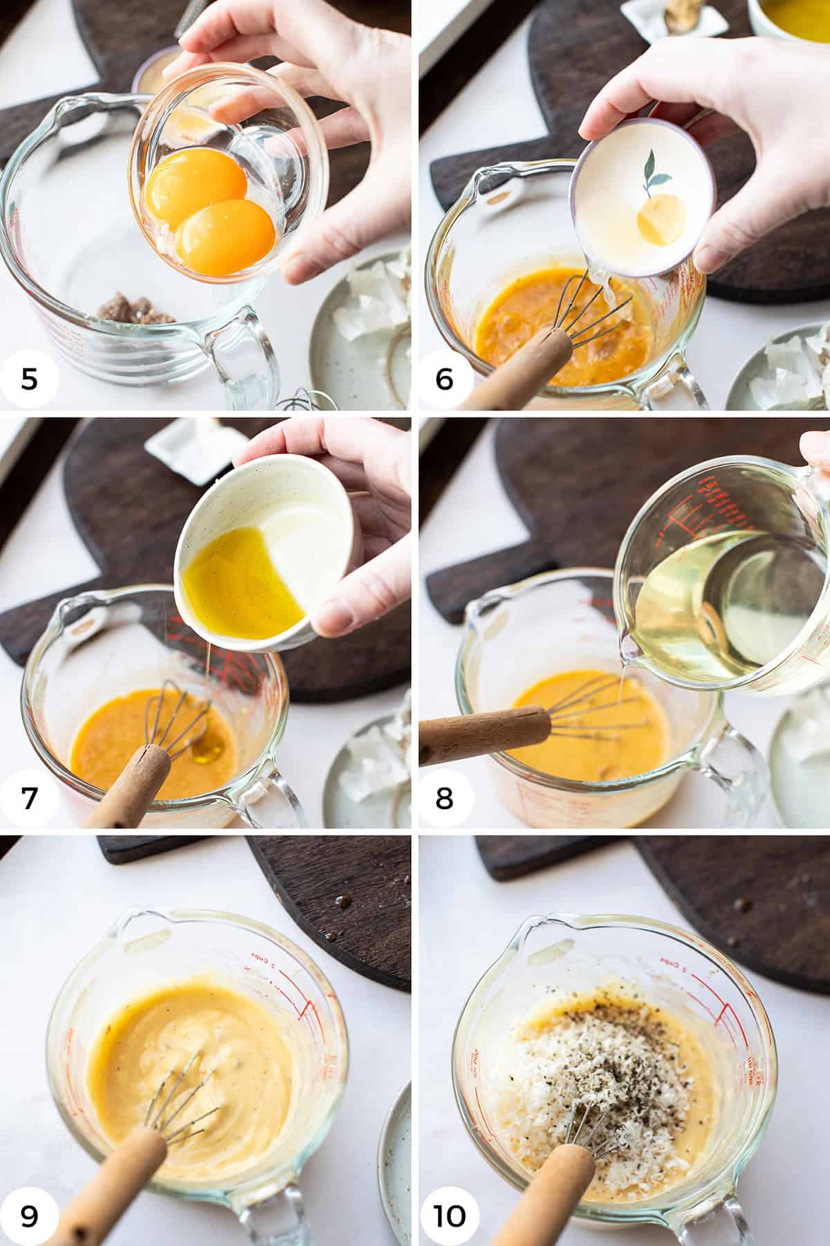How to whisk the caesar dressing.